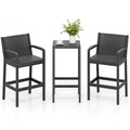 3 Pieces Patio Bar Set with 2 Stools and 1 Bar Table-Black