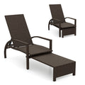 Patio Chaise Lounge Outdoor Rattan Lounge Chair with Retractable Ottoman