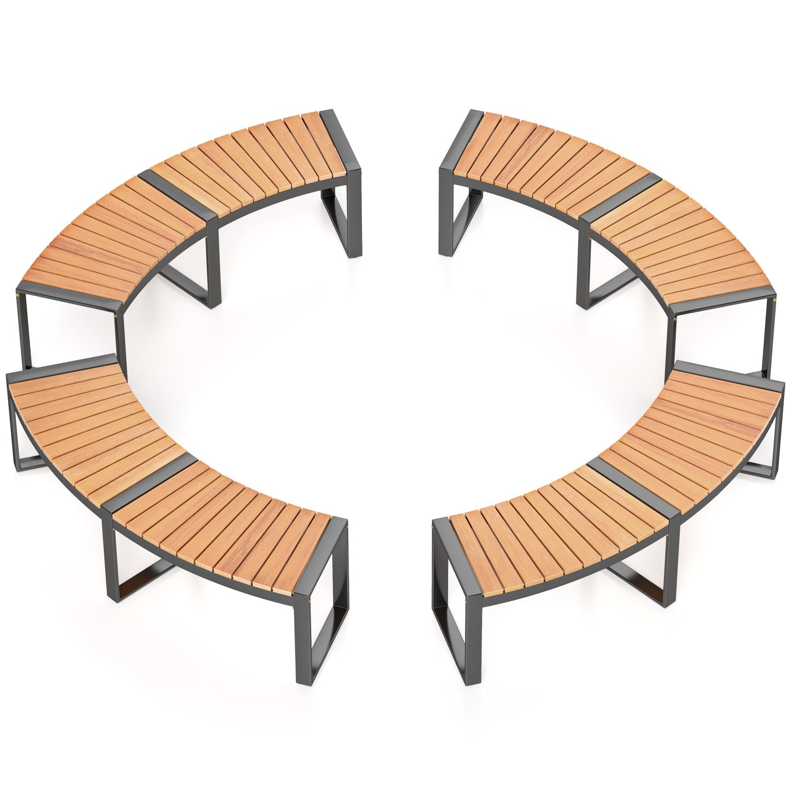 Patio Curved Bench with Slatted Seat and Metal Legs