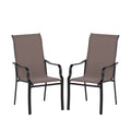 Patio Dining Chair Set of 2 with Wide Seat and Heavy-Duty Metal Frame-Brown