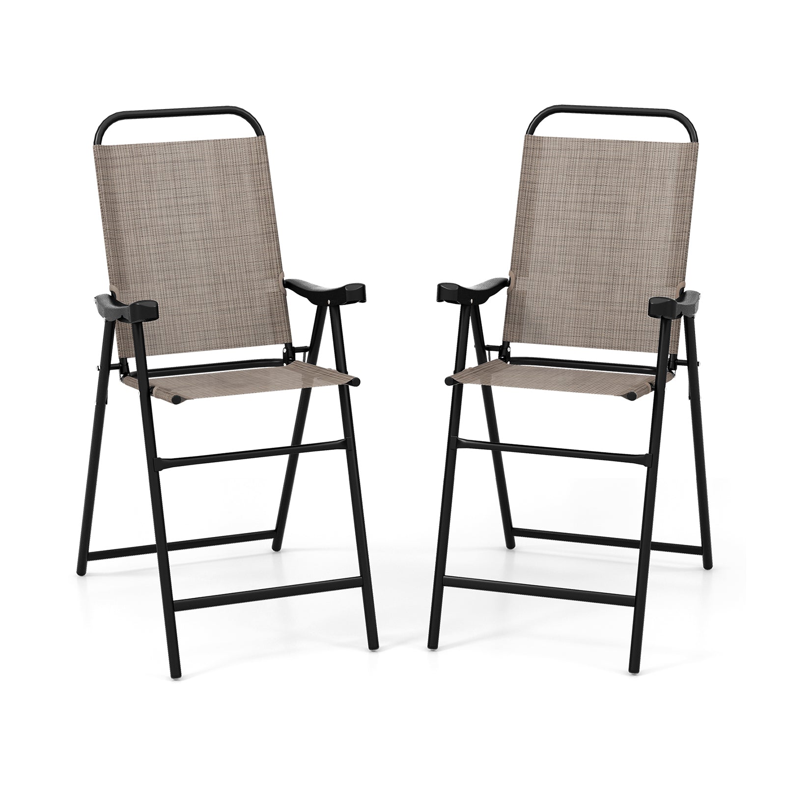 Patio Folding Bar Stool Set of 2 with Metal Frame and Footrest