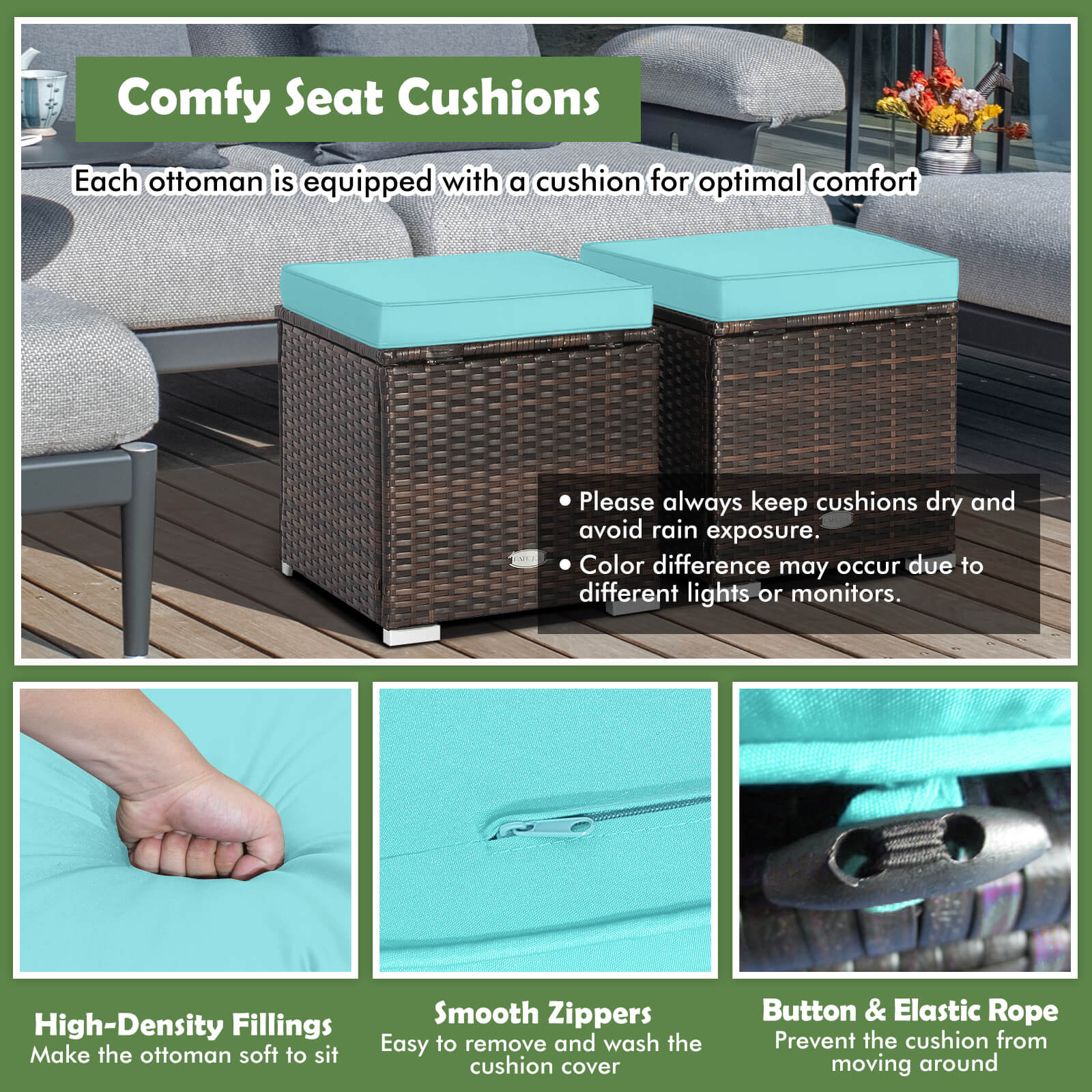 2 Pieces Patio Ottoman with Hidden Storage Space-Mix Grey