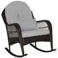 Patio Rattan Rocking Chair with Seat Back Cushions and Waist Pillow