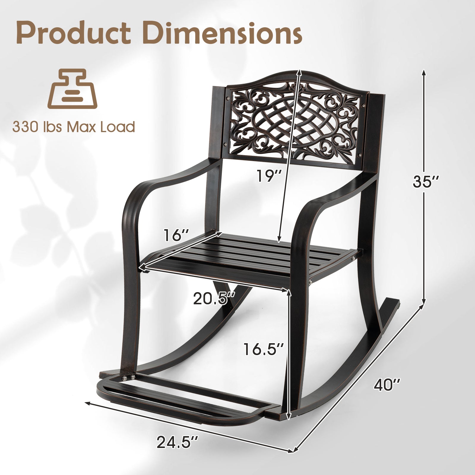 Patio Rocking Chair with Footrest and Curved Armrests-Brown