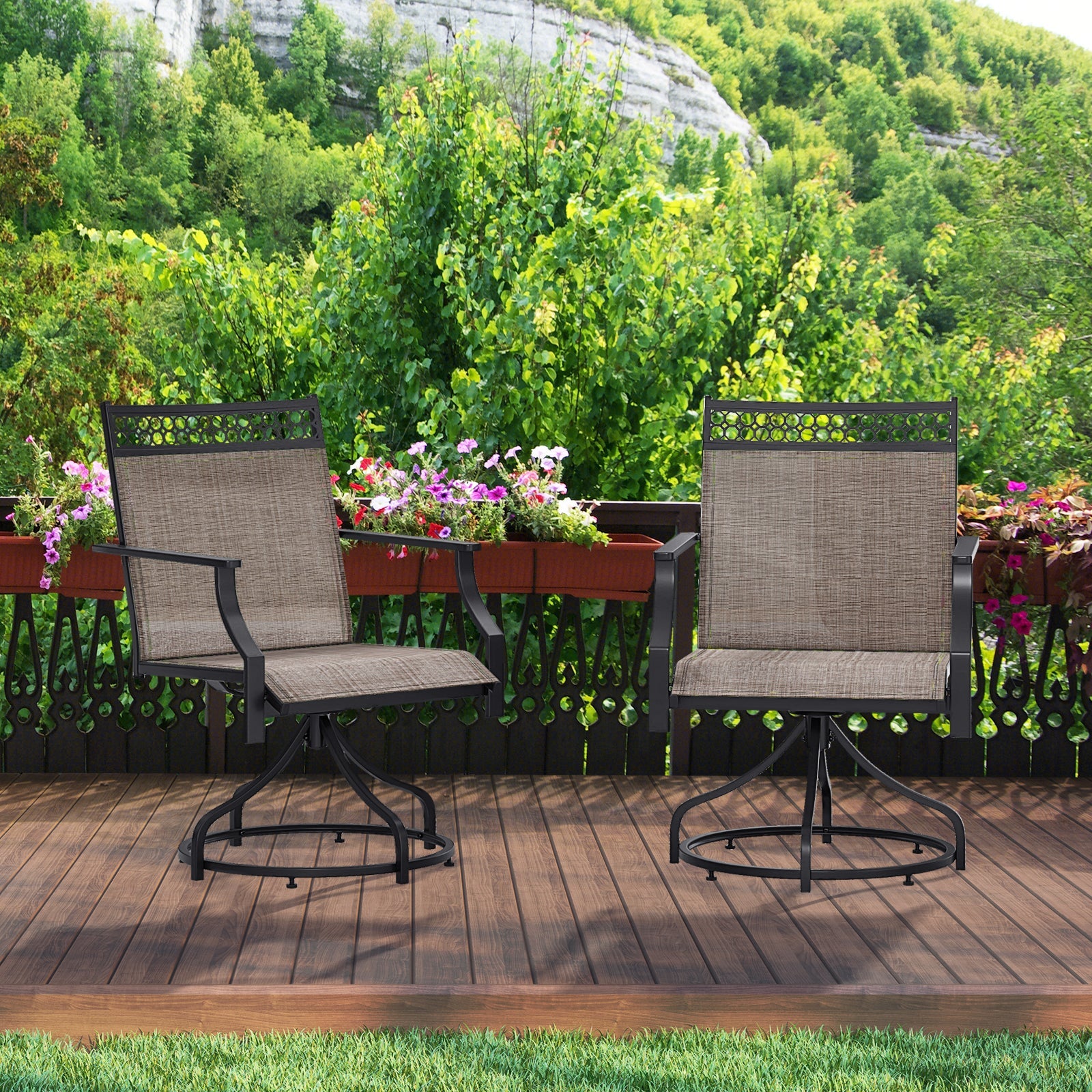 Patio Swivel Dining Chairs Set of 2 with Heavy-duty Metal Frame and Armrests