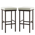 Patio Wicker Bar Stools Set of 2 with Seat Cushions and Footrest