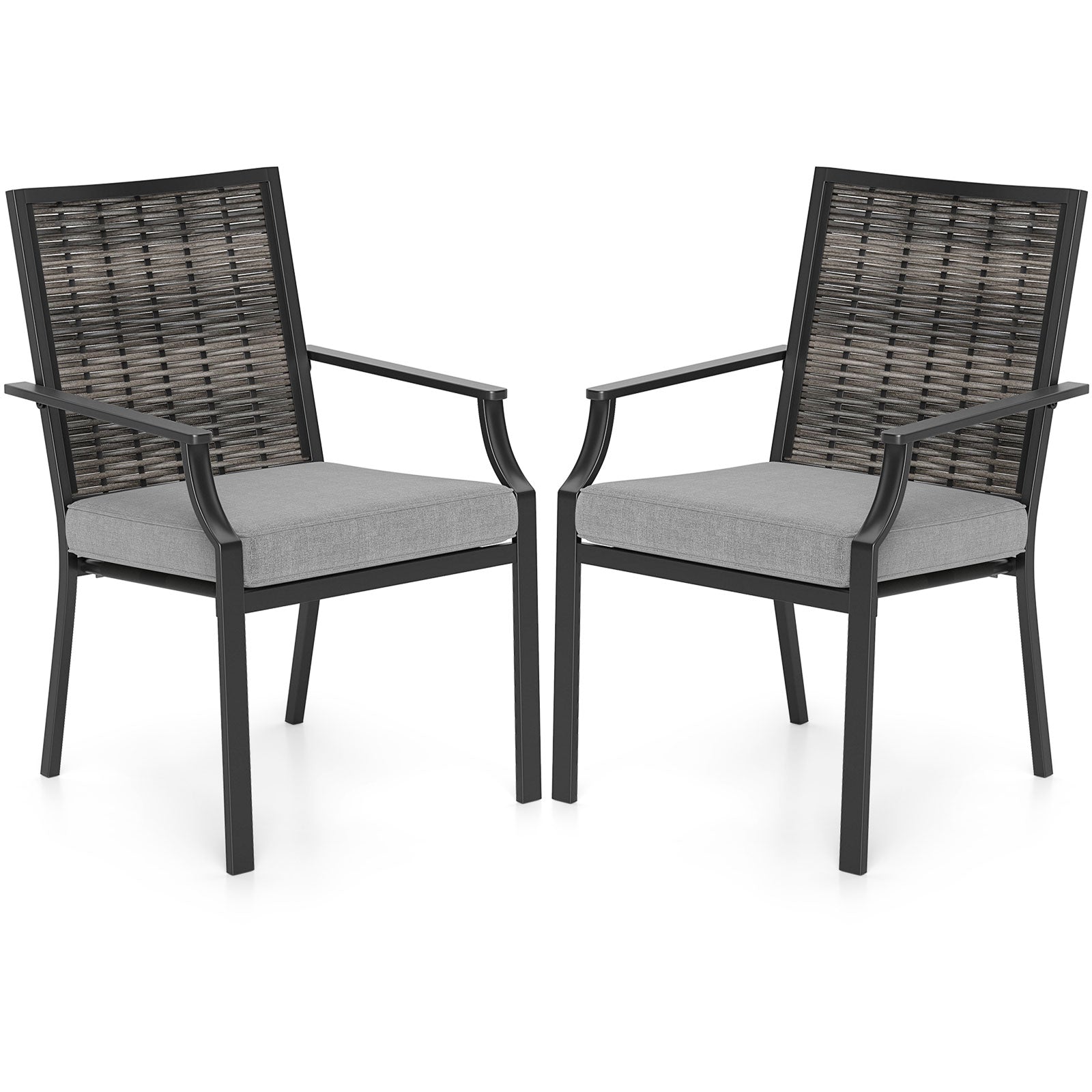 Patio Wicker Chairs Set of 2 Stackable Rattan Armchairs with Removable Cushions-Grey