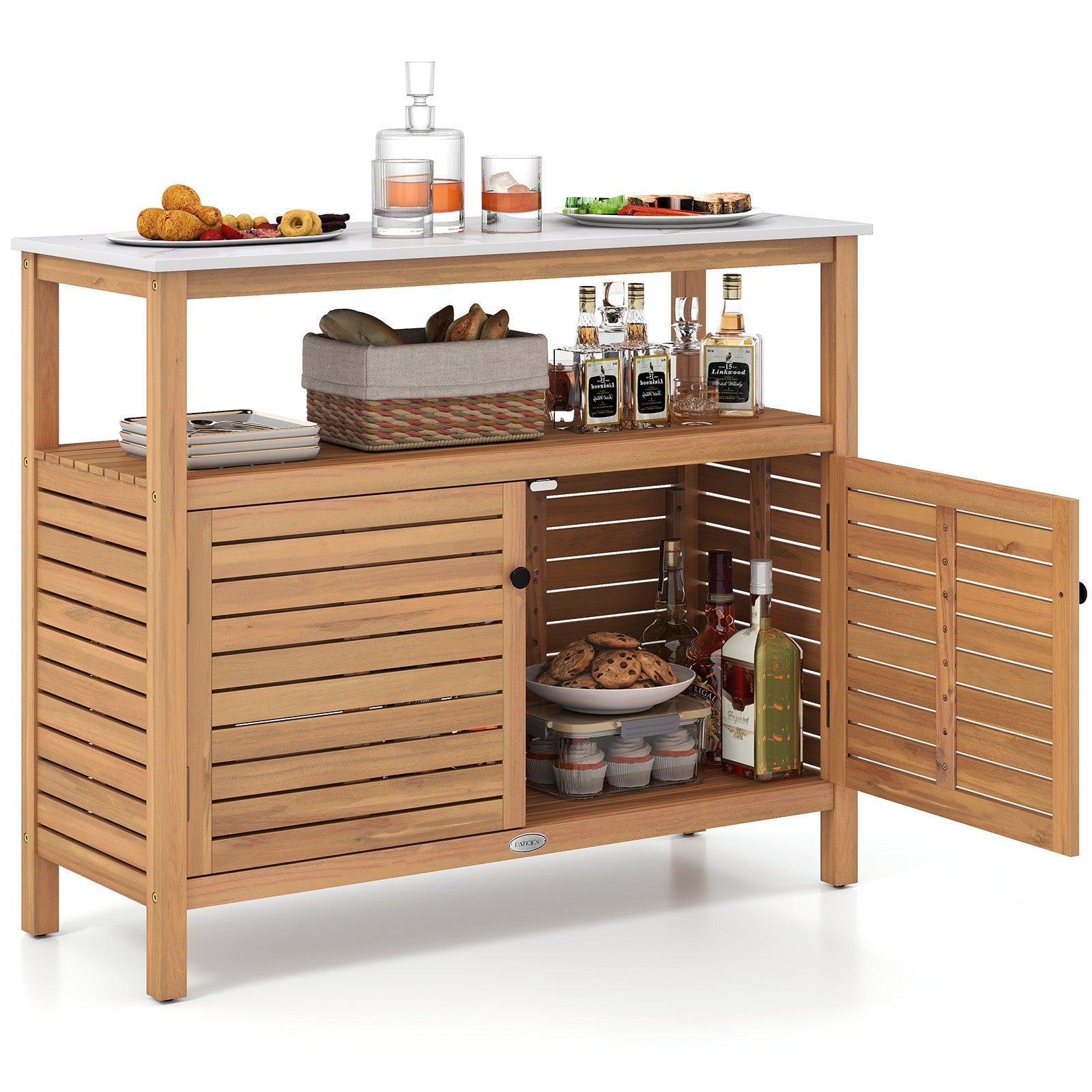 Patio Wood Storage Cabinet Outdoor Acacia Wood Buffet Cabinet
