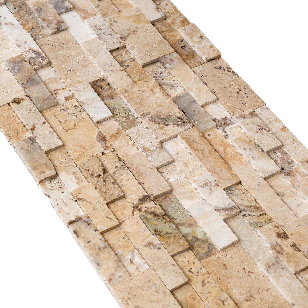 Beige Cream Travertine 3D Ledger Wall Tile - 6x24 Honed Natural
