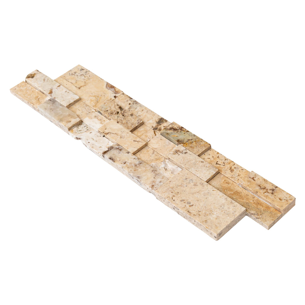 Beige Cream Travertine 3D Ledger Wall Tile - 6x24 Honed Natural