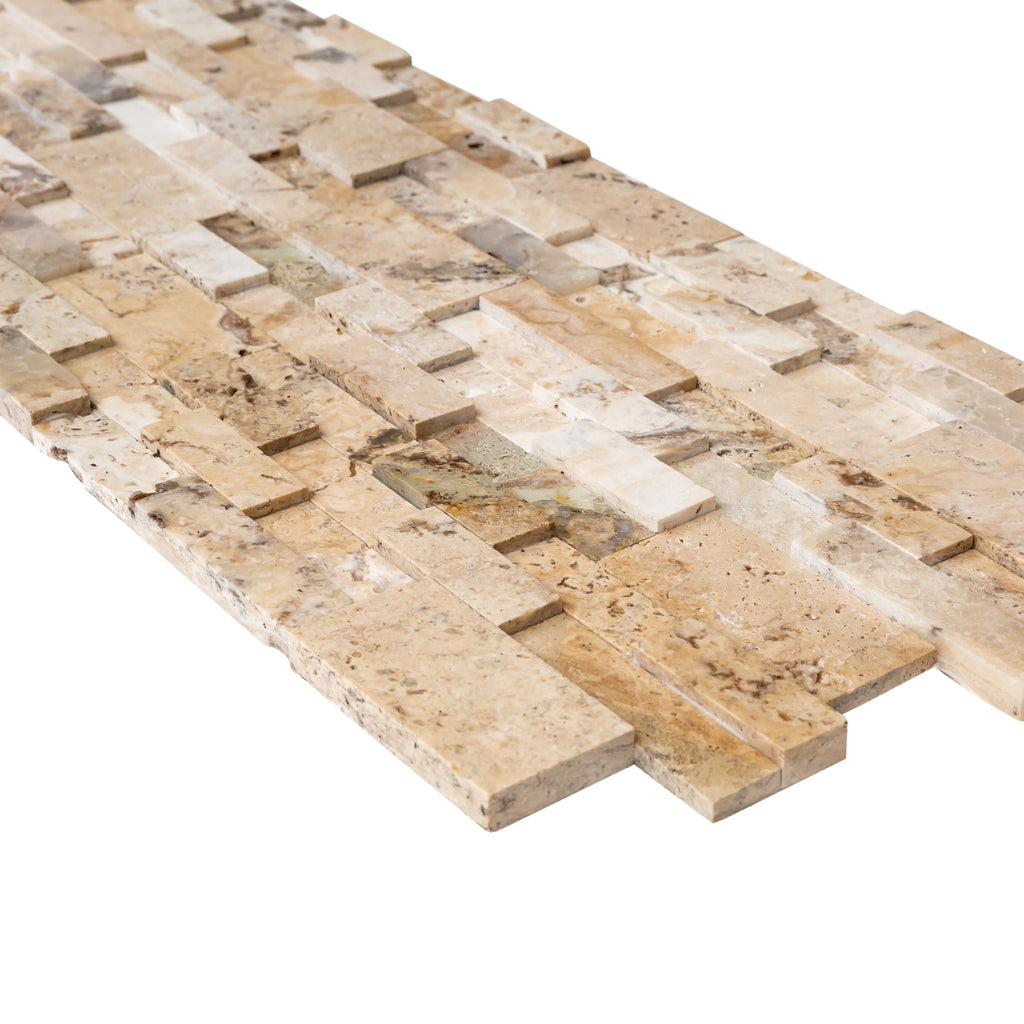 Beige Cream Travertine 3D Ledger Wall Tile - 6x24 Honed Natural
