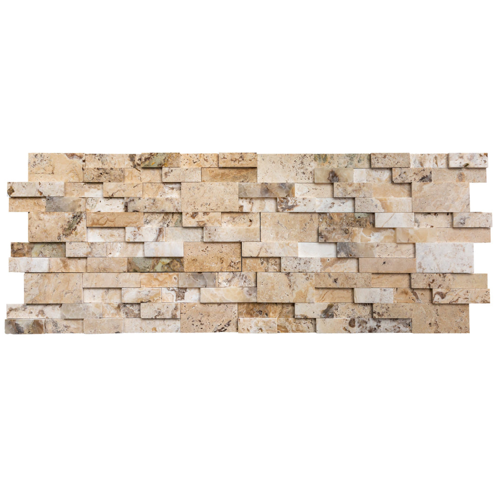 Beige Cream Travertine 3D Ledger Wall Tile - 6x24 Honed Natural
