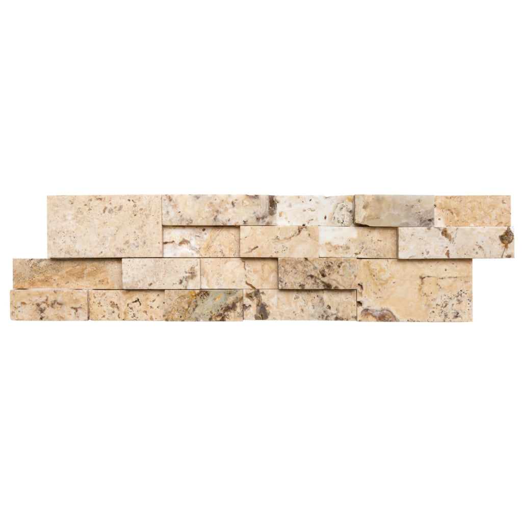 Beige Cream Travertine 3D Ledger Wall Tile - 6x24 Honed Natural