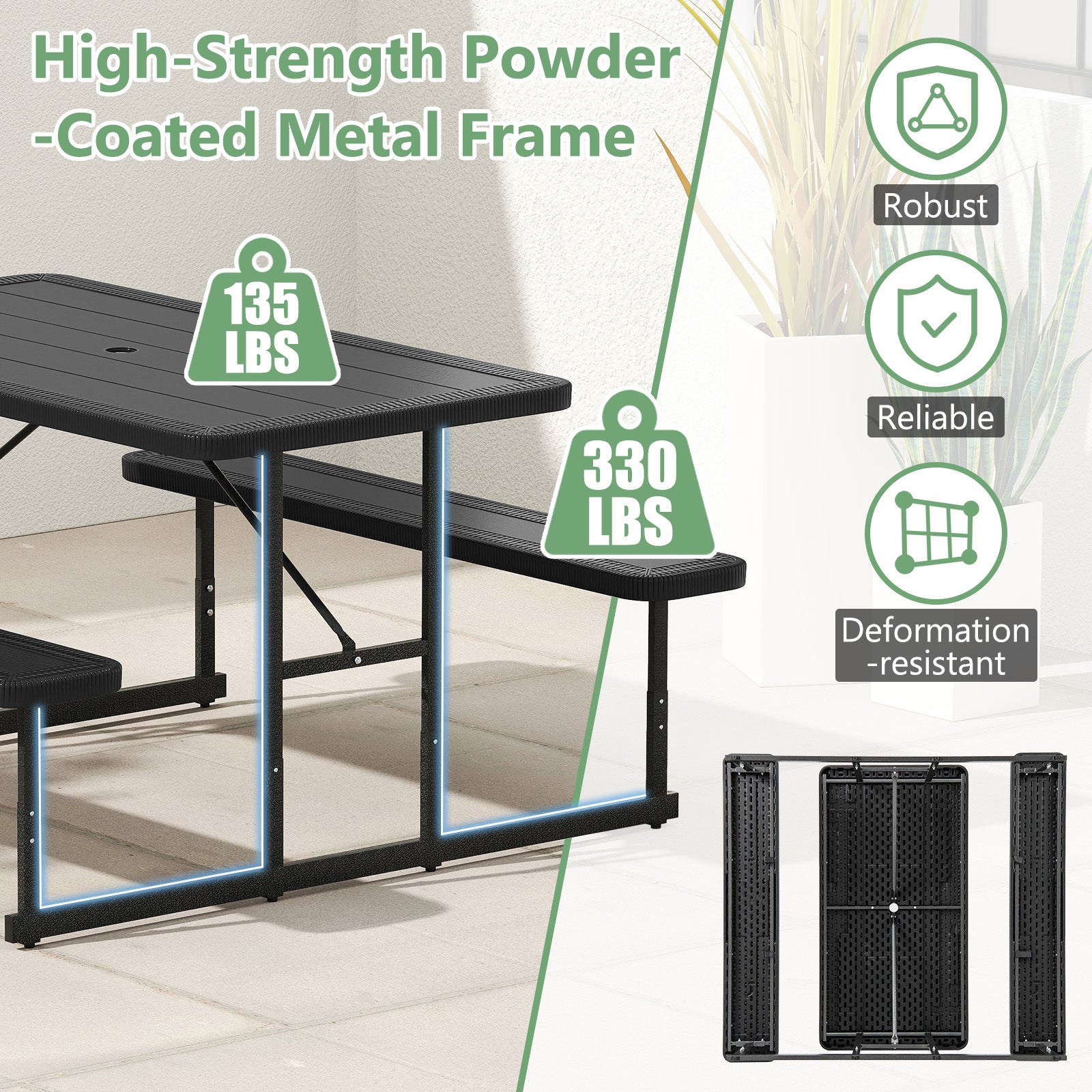 Picnic Table Bench Set for 2-4 People Outdoor Rectangular Camping Dining Table