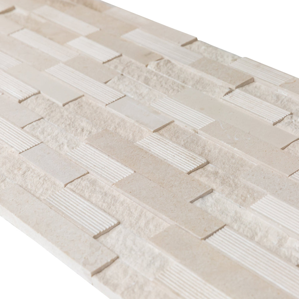 Natural Limestone 3D Ledger Panel Wall Tile 6x24 Inches Multi Surface Stacked Stone
