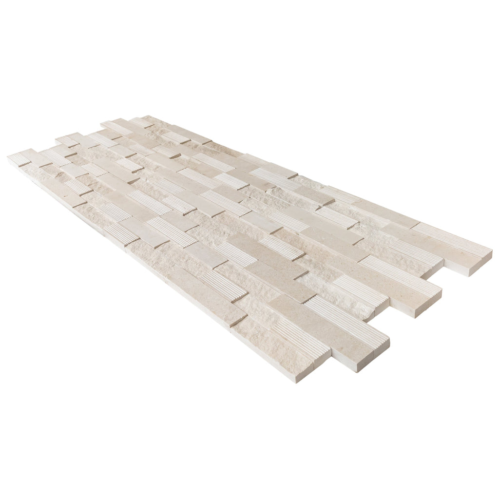 Natural Limestone 3D Ledger Panel Wall Tile 6x24 Inches Multi Surface Stacked Stone