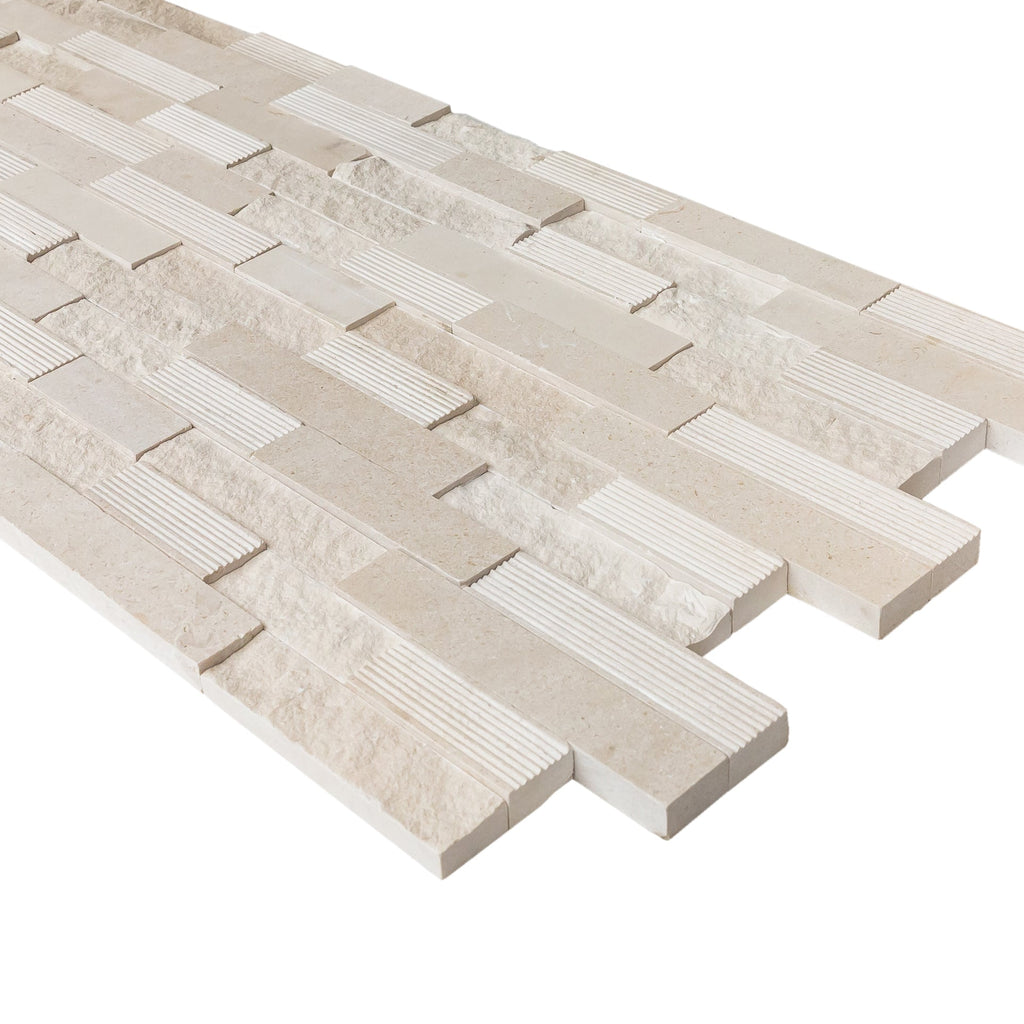 Natural Limestone 3D Ledger Panel Wall Tile 6x24 Inches Multi Surface Stacked Stone