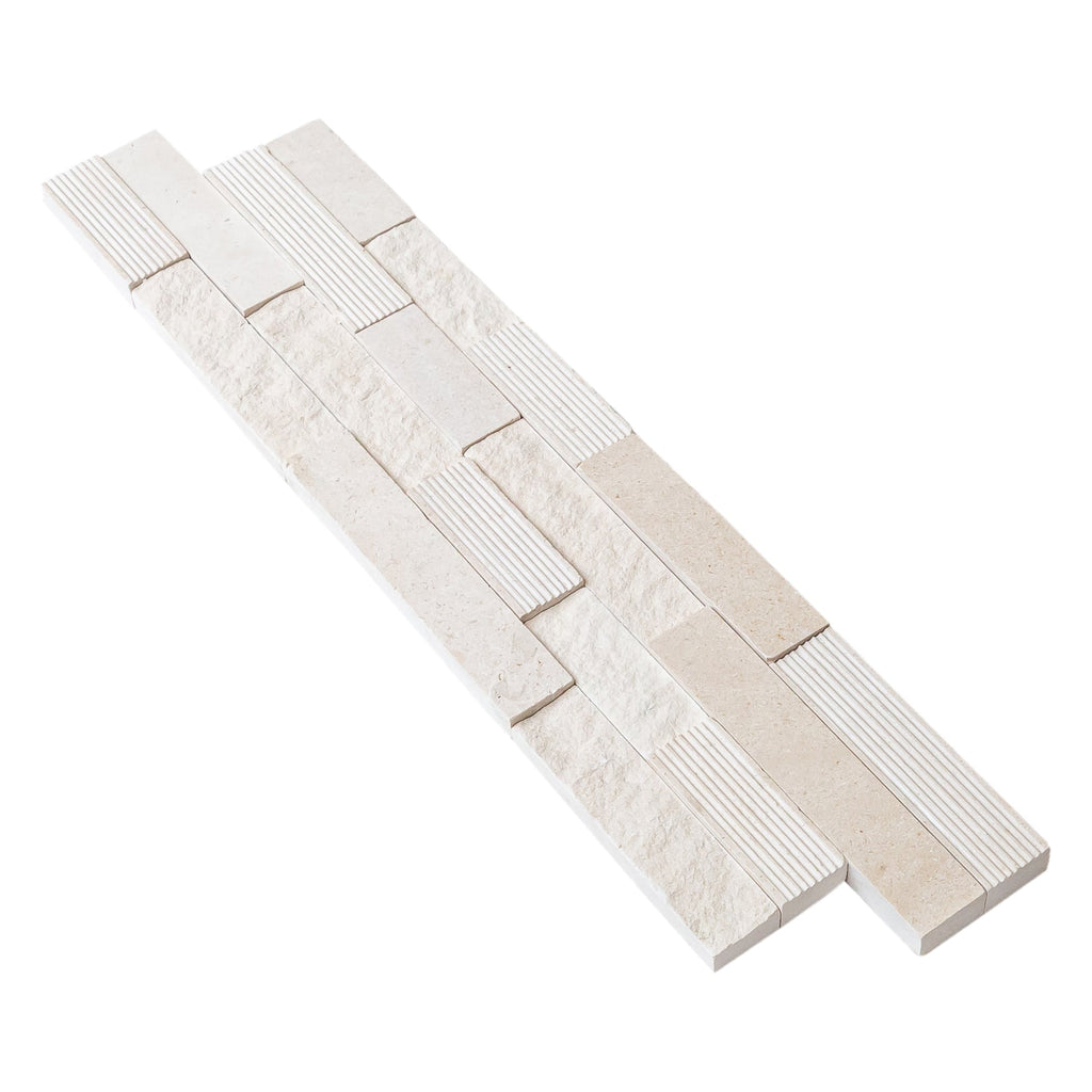 Natural Limestone 3D Ledger Panel Wall Tile 6x24 Inches Multi Surface Stacked Stone
