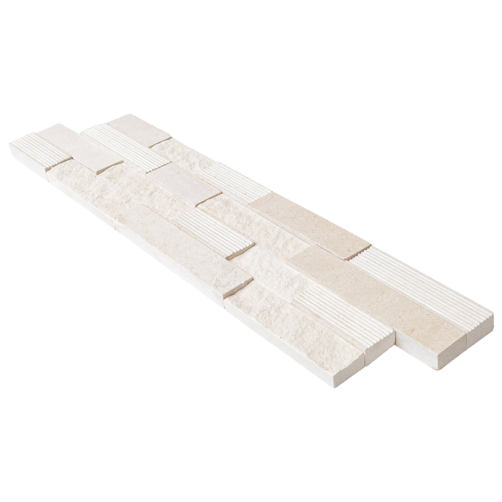 Natural Limestone 3D Ledger Panel Wall Tile 6x24 Inches Multi Surface Stacked Stone