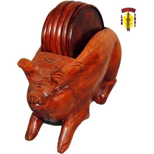 Pig Theme Hardwood Drink Coaster Set