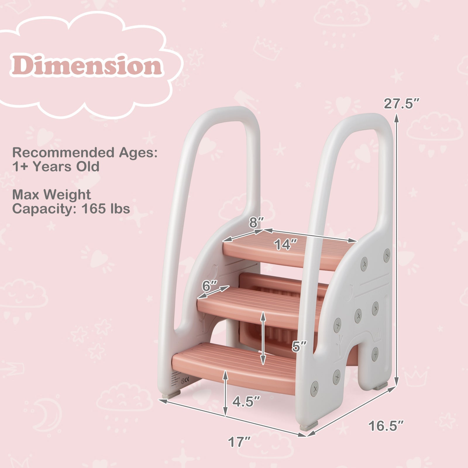 3-Step Stool with Safety Handles and Non-slip Pedals for Toddlers