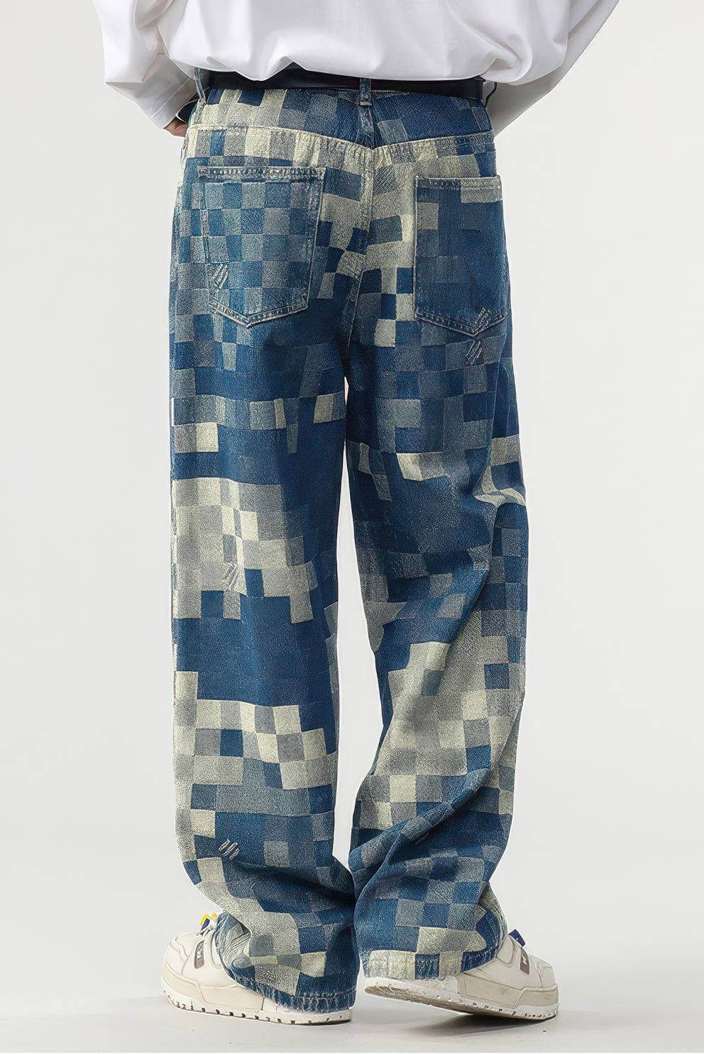 Plaid Patchwork Jeans - Oversized Wide-Leg Streetwear Pants