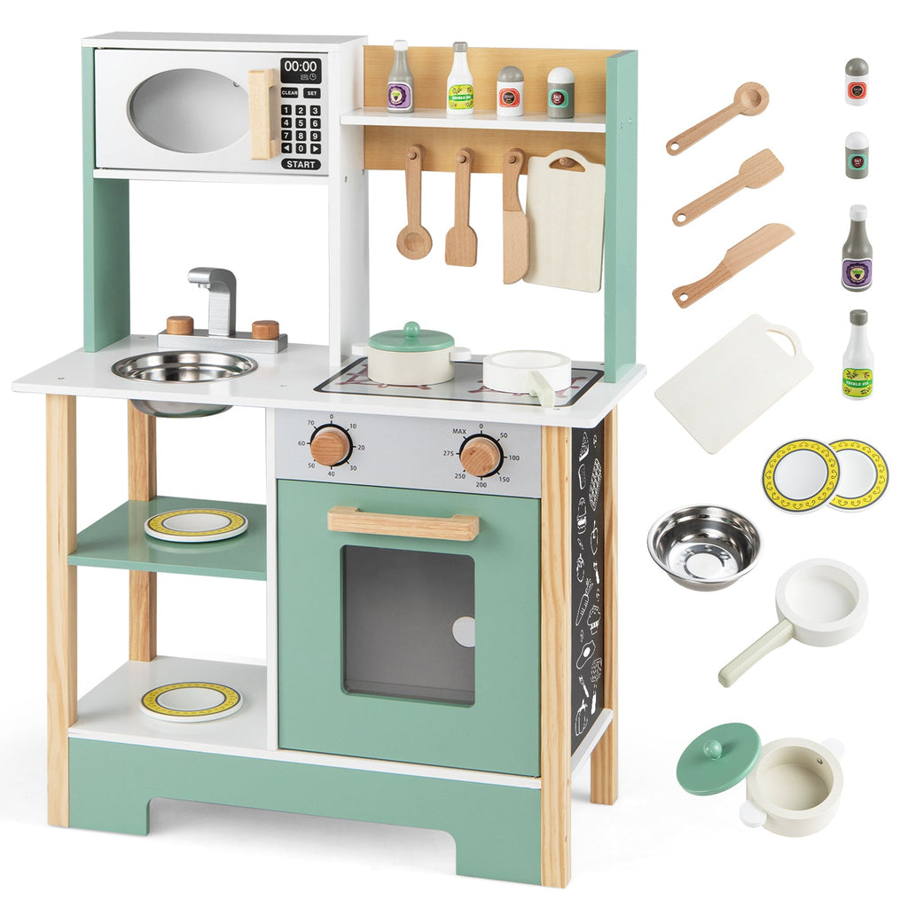 Play Kitchen Wooden Toy Kitchen Playset with Chalkboard Birthday Gift for Kids Aged 3 +