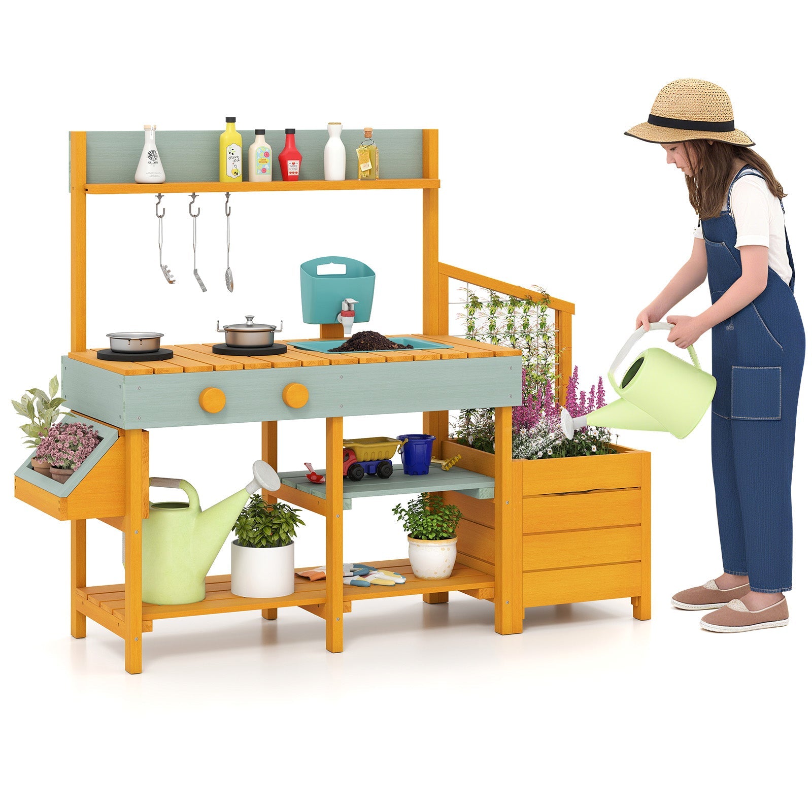 Play Kitchen for Kids Wooden Toy Kitchen Playset Pretend Mud Kitchen