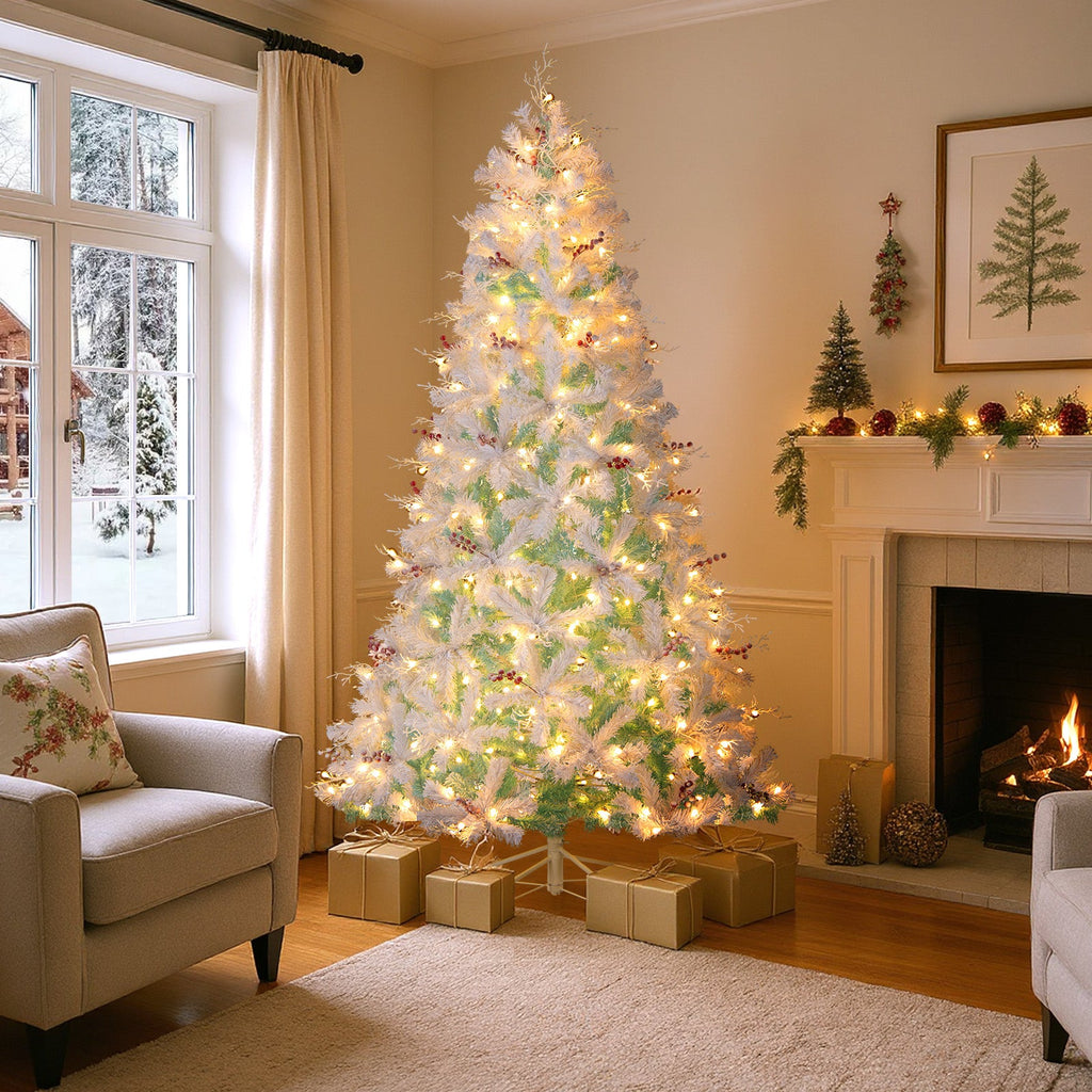Pre-Lit Artificial Christmas Tree with Snow Flocked Branch Tips