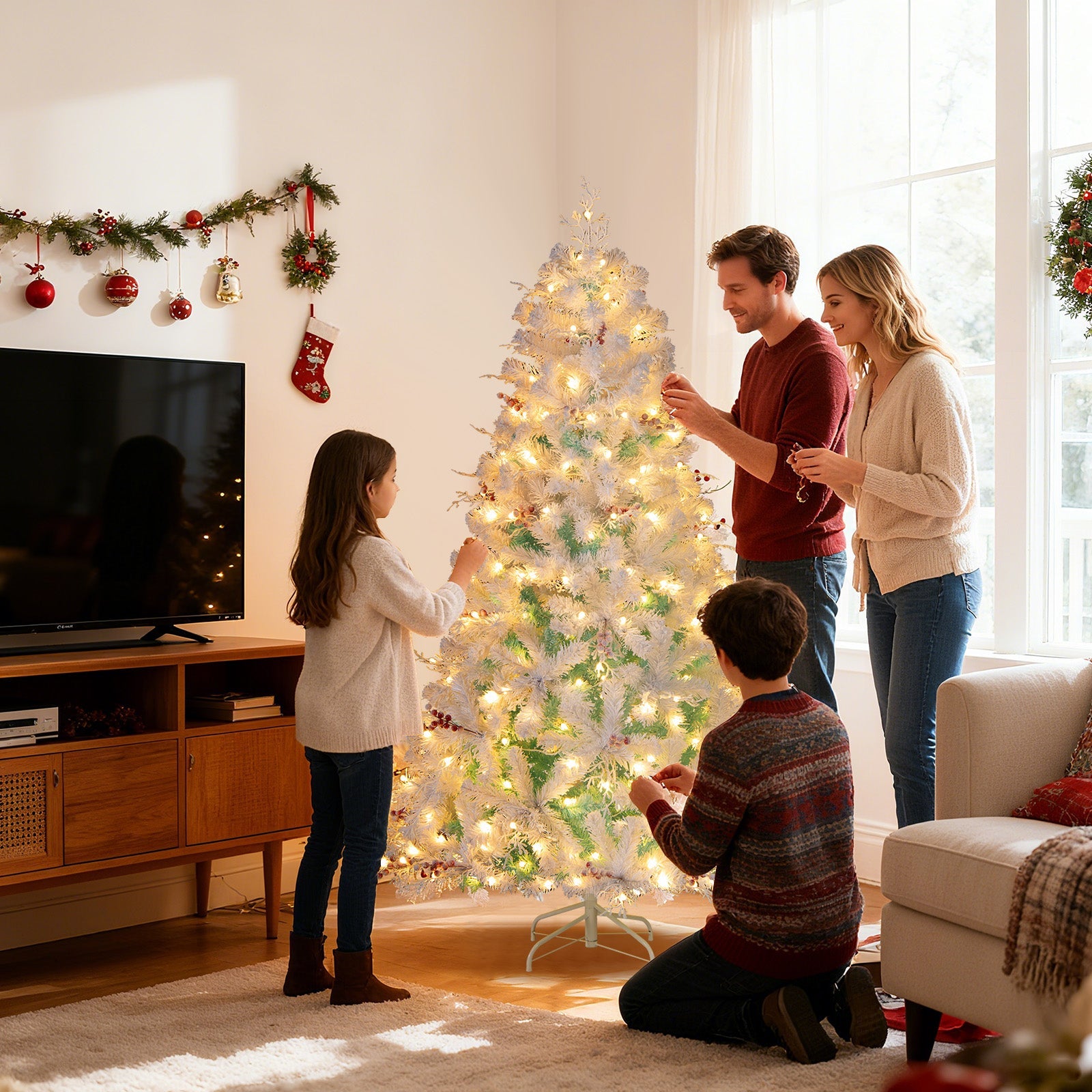 Pre-Lit Artificial Christmas Tree with Snow Flocked Branch Tips