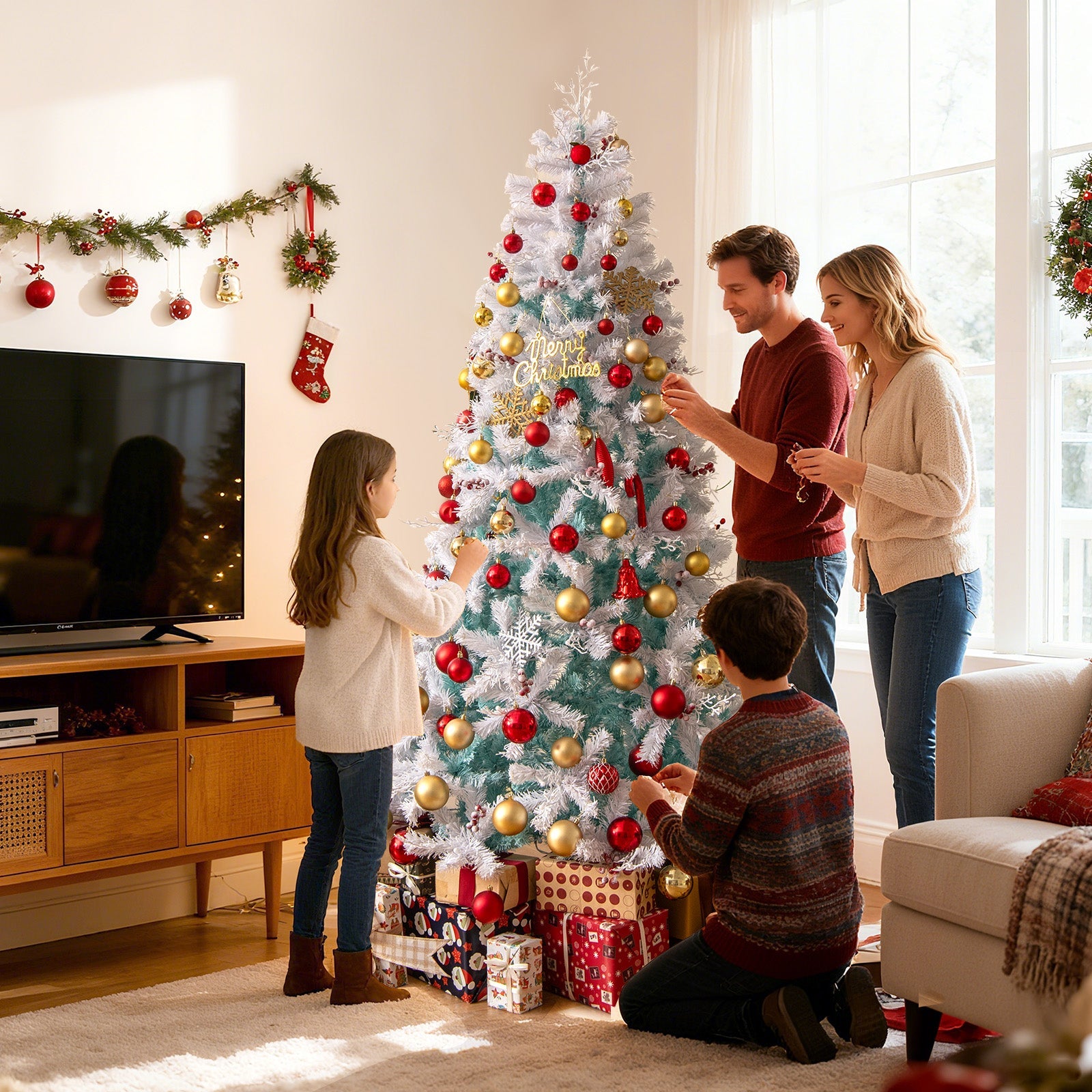 Pre-Lit Artificial Christmas Tree with Snow Flocked Branch Tips