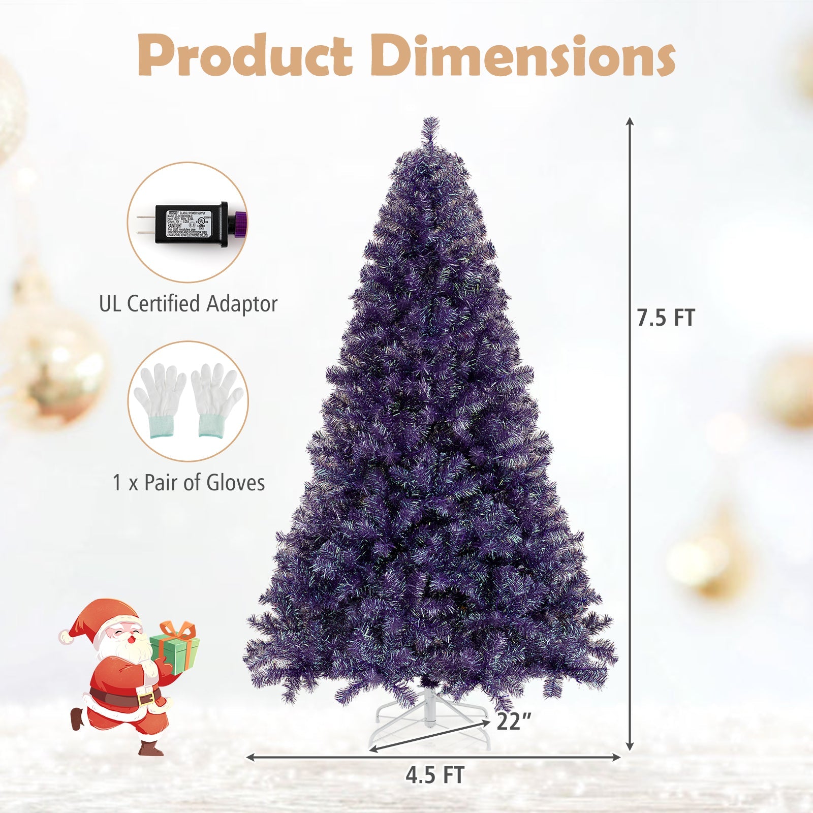 Pre-Lit Tinsel Christmas Tree Artificial Xmas Tree with Lush Branch Tips and Warm White LED Lights