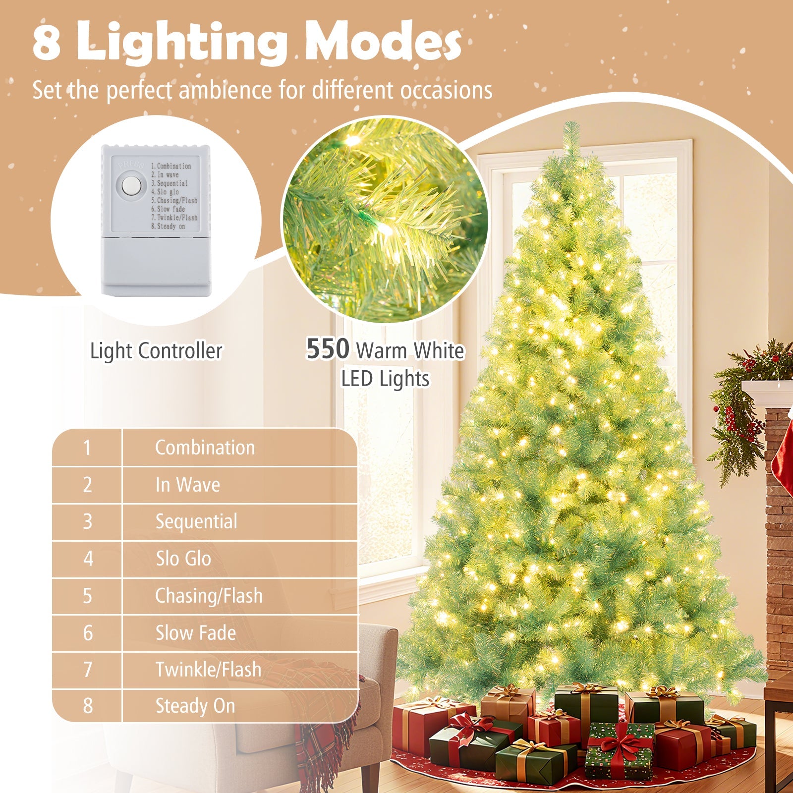 Pre-Lit Tinsel Christmas Tree Artificial Xmas Tree Home Office Party Seasonal Holiday Decoration