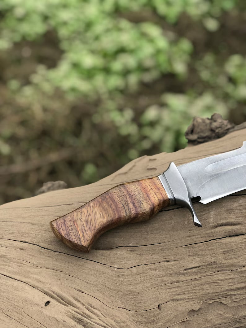Custom Handmade 15-Inch D2 Steel Acid Wash Bowie Knife with Rosewood Handle and Steel Guard