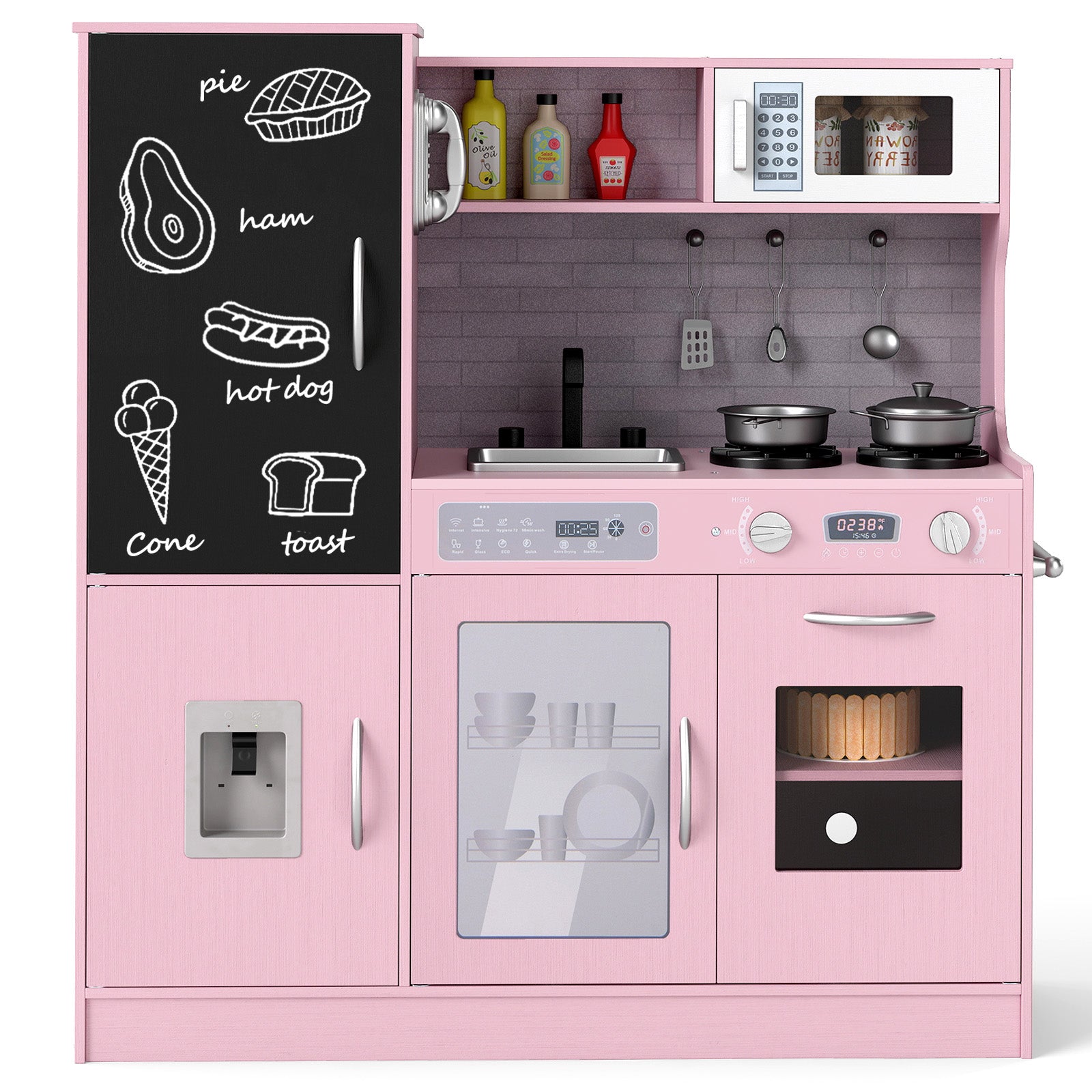 Pretend Play Kitchen with Utensils for Kids Aged 3+-White