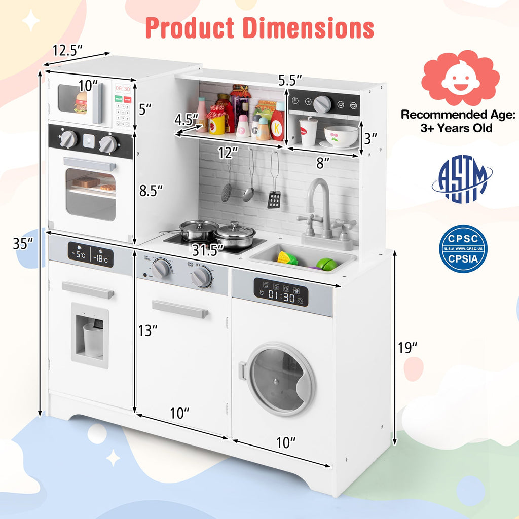 Pretend Play Kitchen Wooden Toy Set Kitchen Accessory Playset with Real Lights Sounds