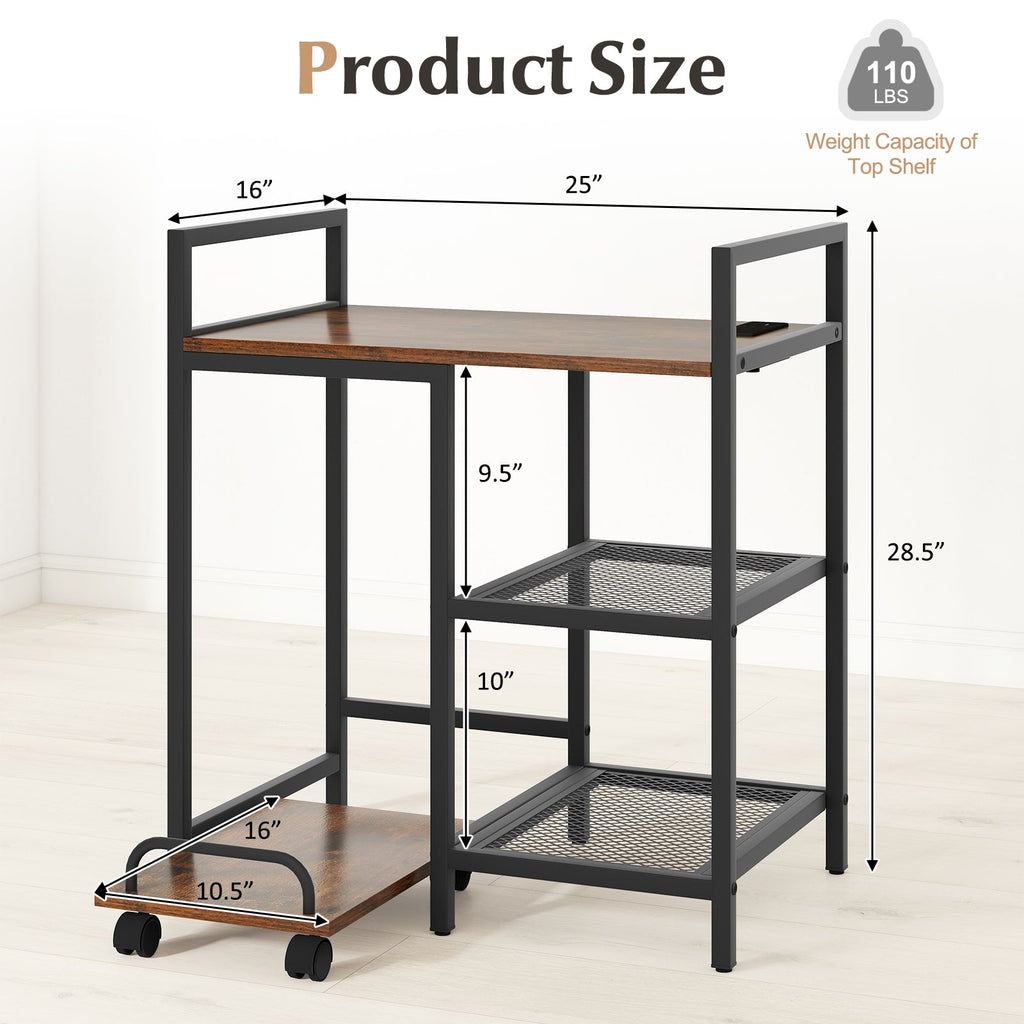Printer Stand with Charging Station and Storage Shelves