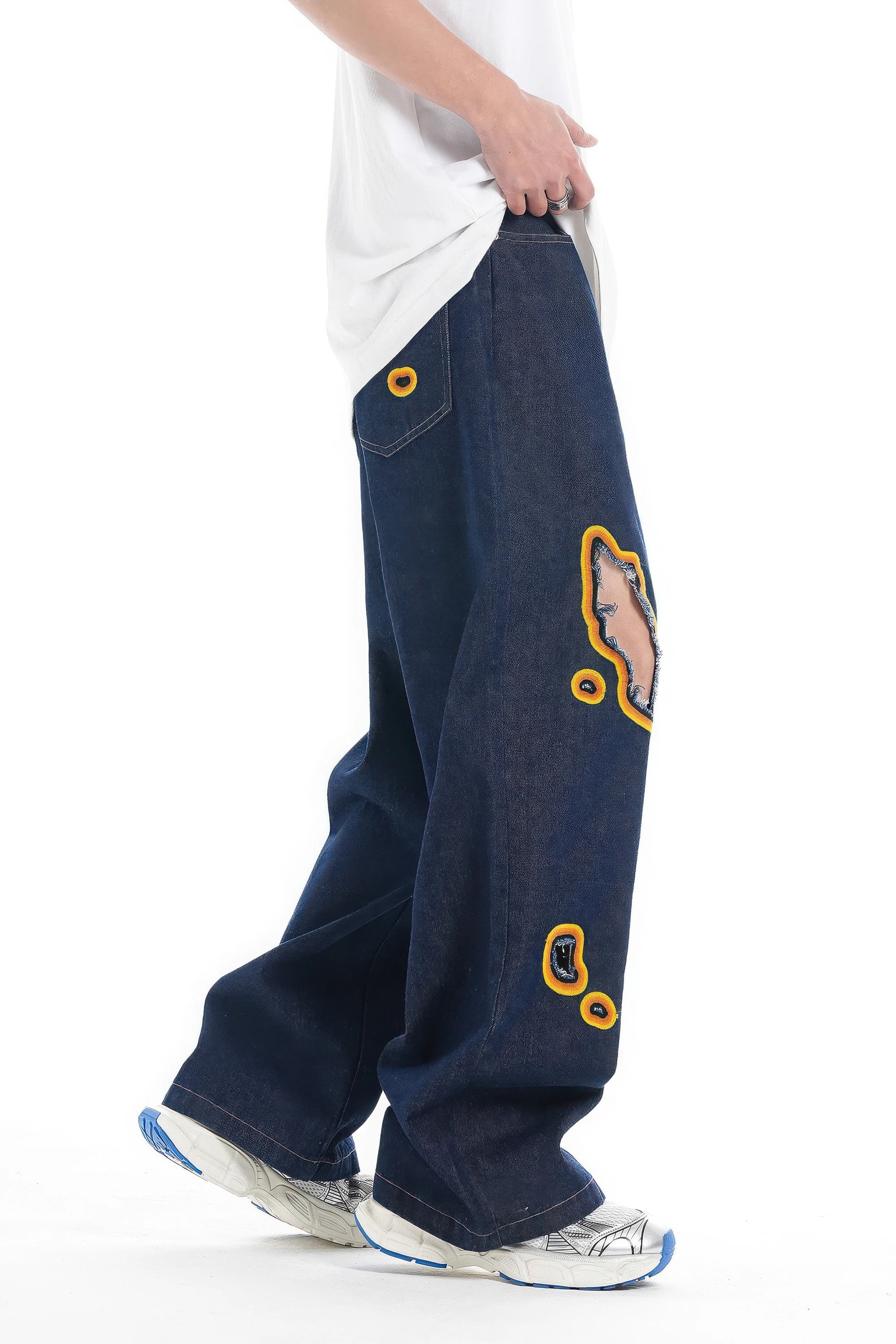 Flame Burnout Distressed Denim Jeans – Bold, Street Style Design