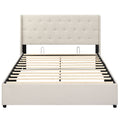 Queen Size Lift-up Storage Bed Modern Linen Upholstered Platform Bed