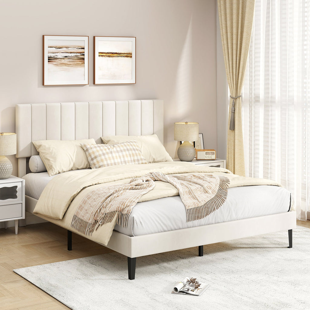 Full Size Velvet Upholstered Platform Bed Frame
