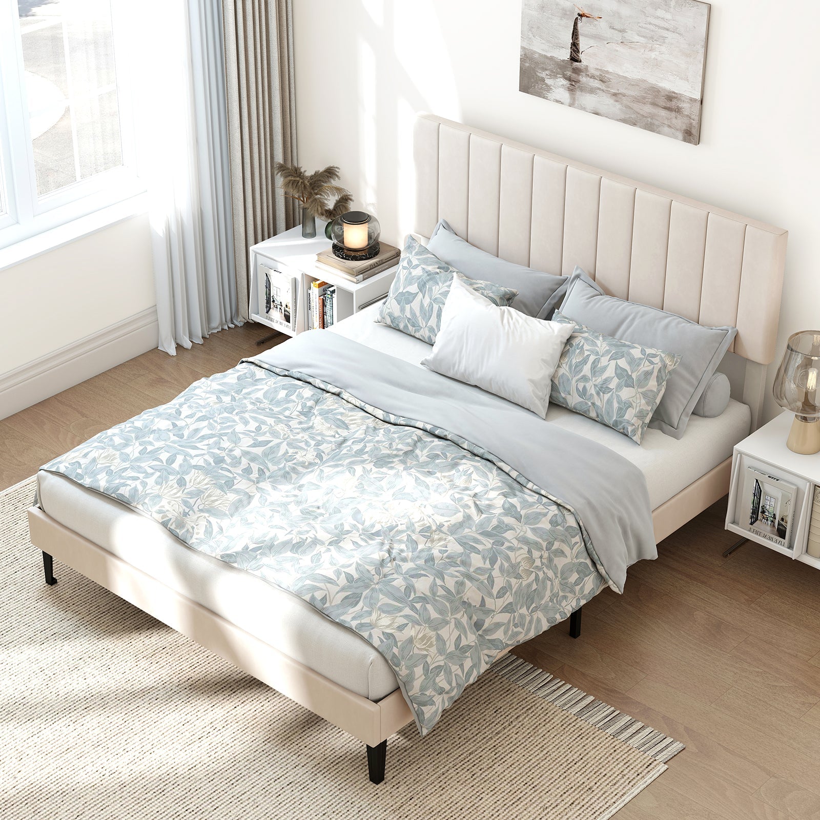Full Size Velvet Upholstered Platform Bed Frame