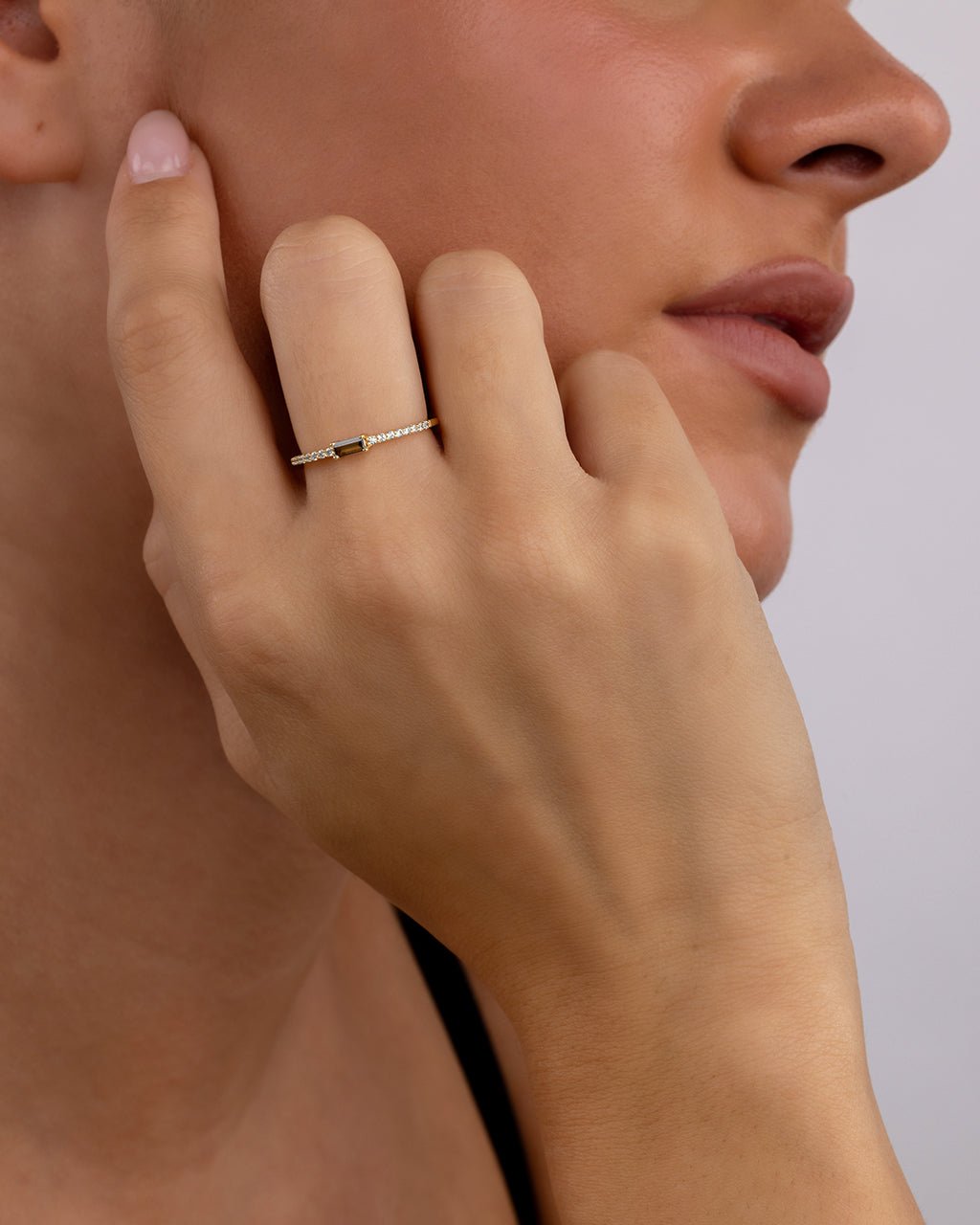 Sterling Silver Thin Peridot CZ Stacking Birthstone Ring