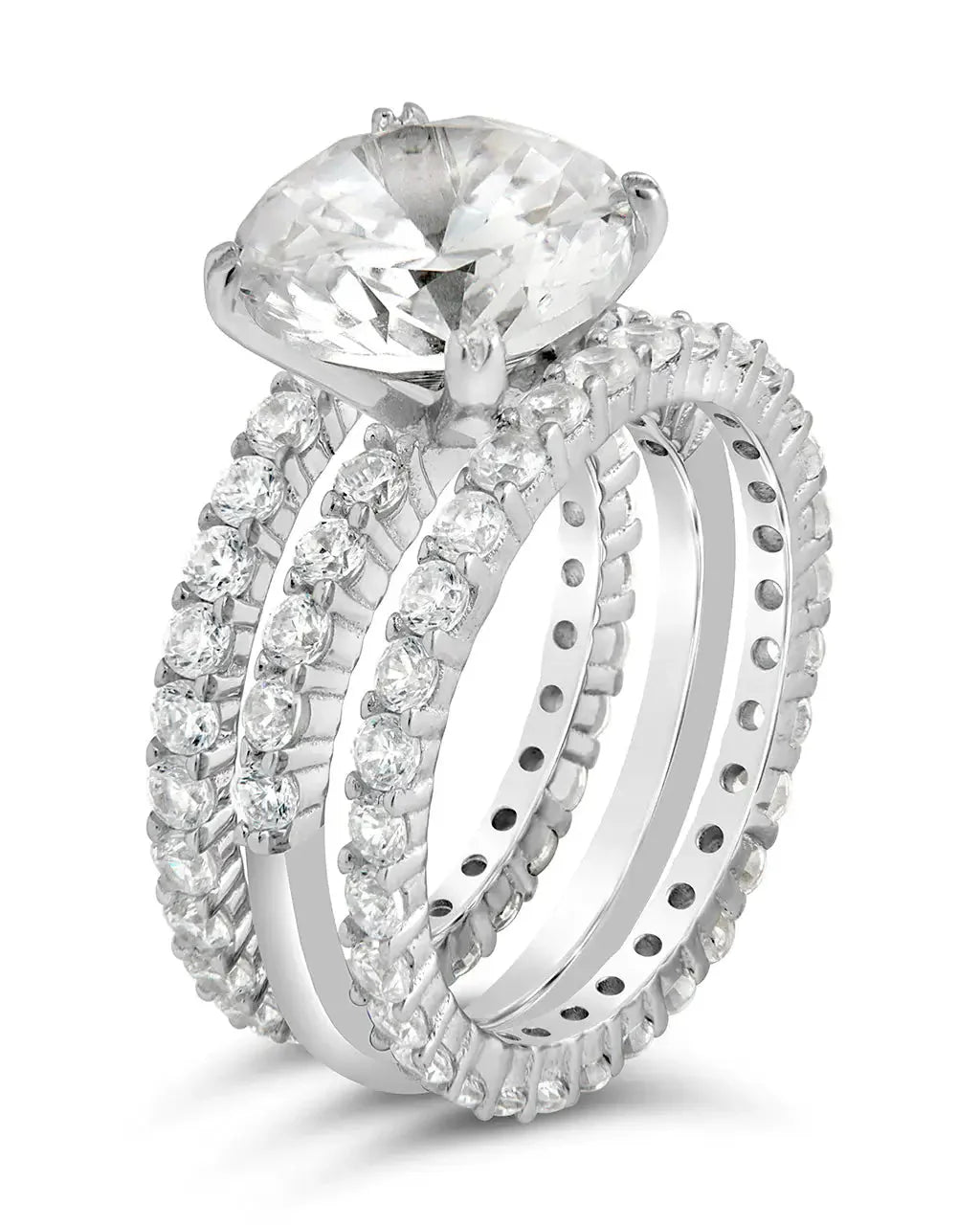 Sterling Silver Brilliant Engagement Ring Set of 3