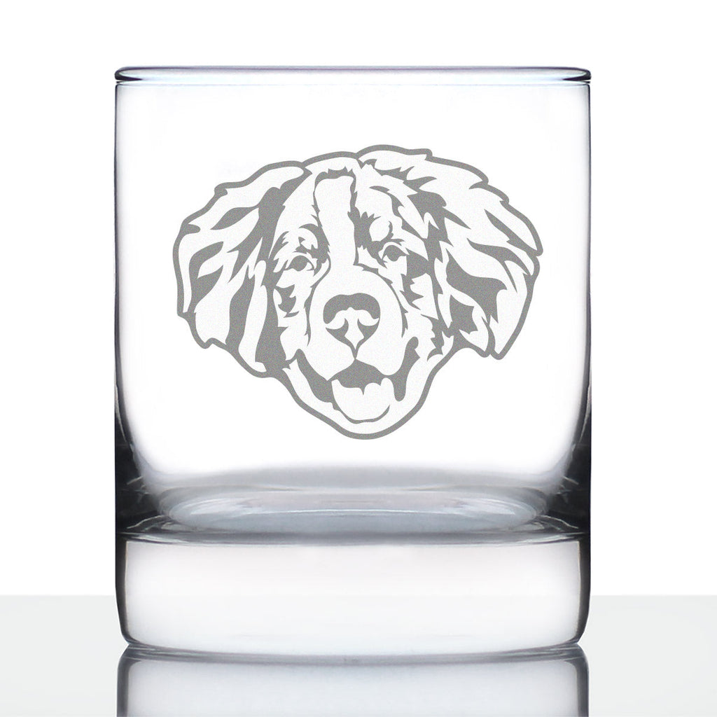 Bernese Mountain Dog Face Whiskey Rocks Glass - Unique Dog Themed Decor and Gifts for Moms & Dads of Berneses - 10.25 Oz