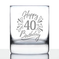 Happy 40th Birthday - Whiskey Rocks Glass Gifts for Men & Women Turning 40 - Fun Retro Bday Whisky Drinking Tumbler