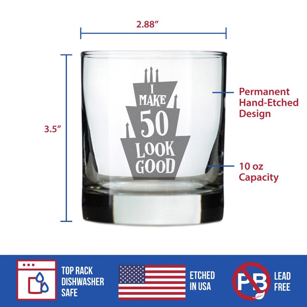 Make 50 Look Good - Funny 50th Birthday Whiskey Rocks Glass Gifts for Men & Women Turning 50 - Whisky Drinking Tumbler