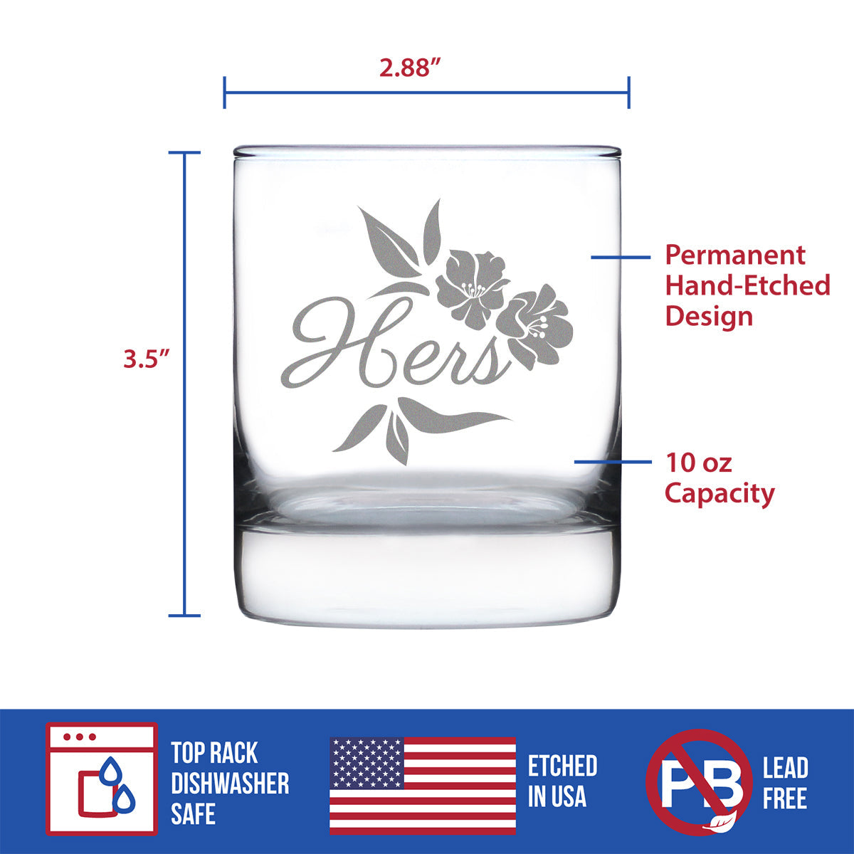 Hers Old Fashioned Rocks Glass - Unique Wedding Gift for Bride - Cute Engraved Wedding Cup Gift