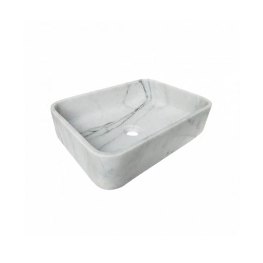 Turkish Handcrafted White Calacatta Marble Rectangular Vessel Sink Polished 12x18x6