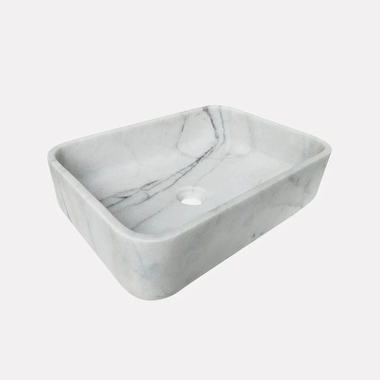 Turkish Handcrafted White Calacatta Marble Rectangular Vessel Sink Polished 12x18x6