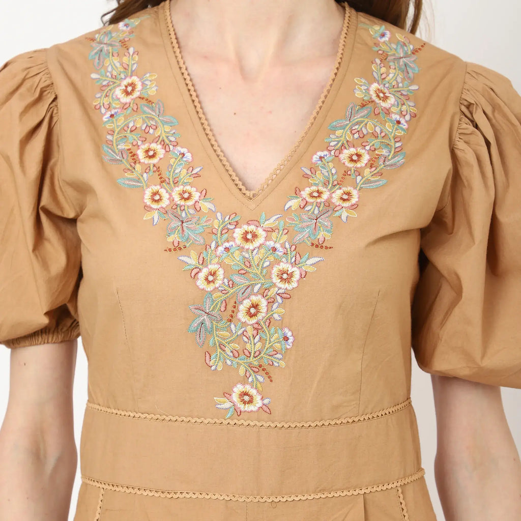 Brown Summer Romper with Pockets – Dressy Casual V-Neck Playsuit for Women available in XS to XL